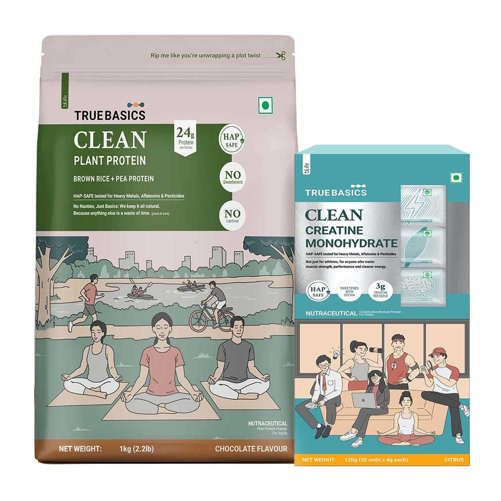 Clean Plant Protein 1kg Chocolate & Creatine Monohydrate Citrus 30 sachets/pack Combo