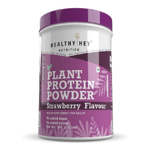 1 - HealthyHey Nutrition Plant Protein Powder, 1.1 lb Strawberry