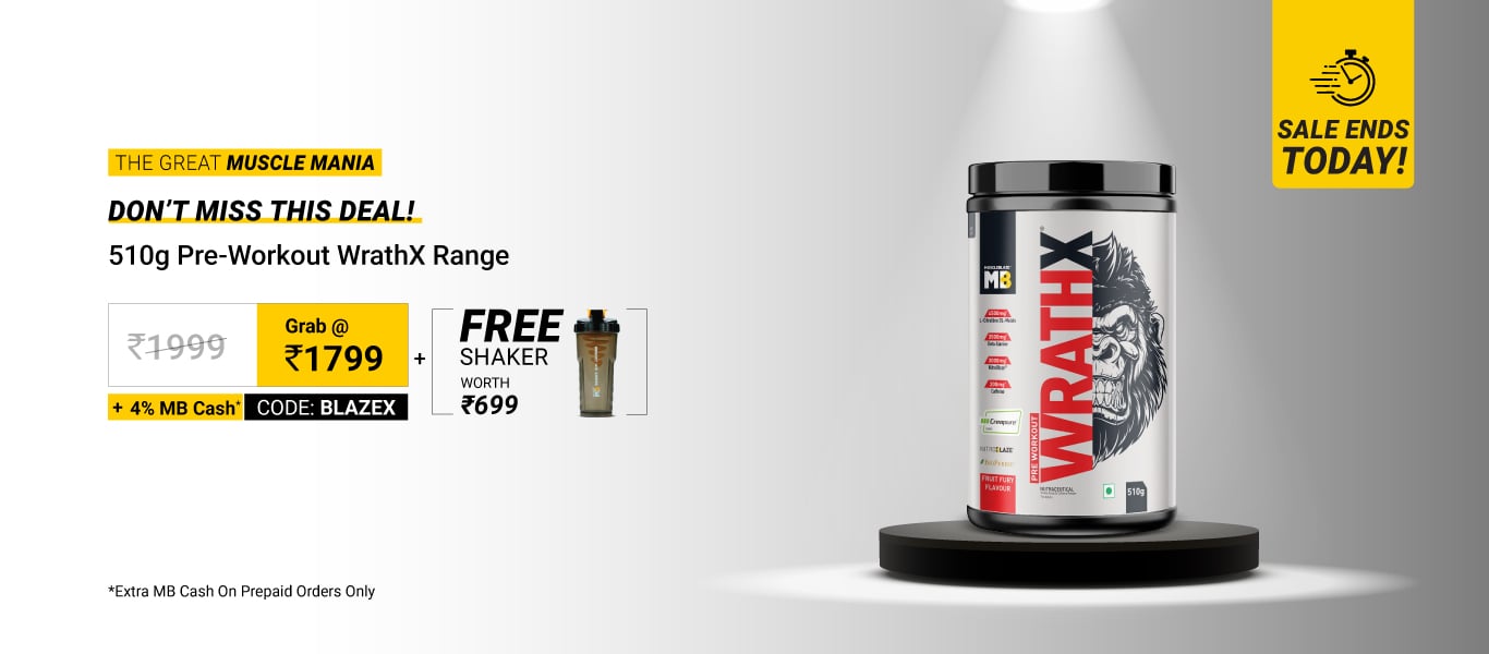 Sale Ends Today: 510g pre Workout WrathX Range @ 1799 using Code BLAZEX + Free Shaker + 4% MB Cash