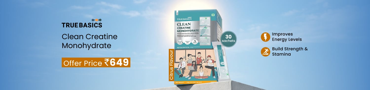 TrueBasics Clean Creatine Monohydrate, 30 sachets/pack, Citrus | Offer Price - 649
