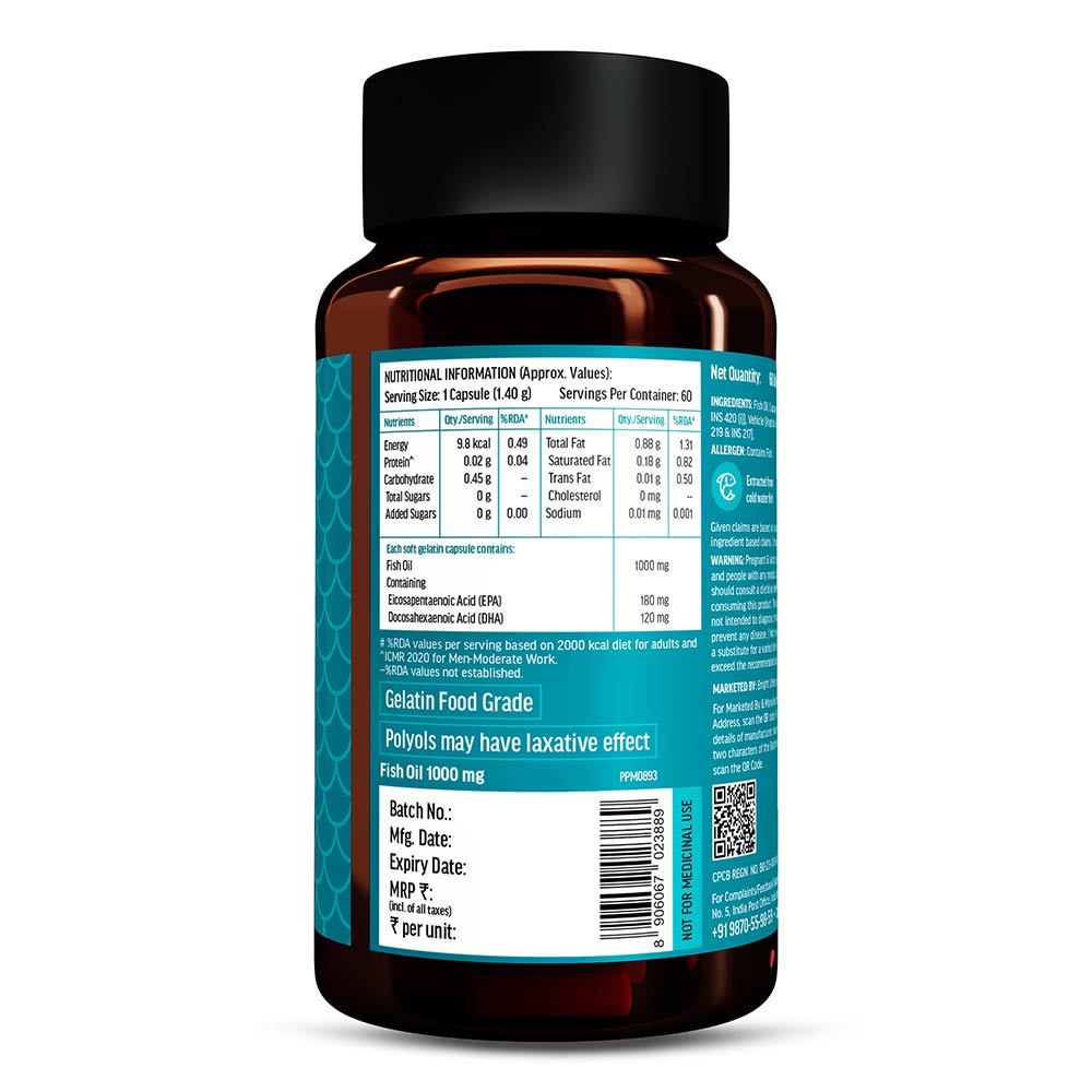 1 - HK Vitals Fish Oil 1000mg with 180mg EPA and 120mg DHA,  60 capsules