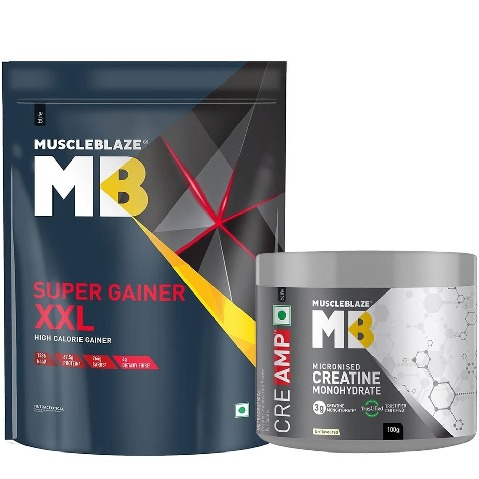 MuscleBlaze Super Gainer XXL 2 kg Cookies & Cream and Creatine Monohydrate CreAMP 100g Combo