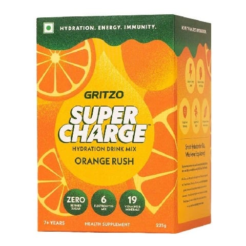 2 - Gritzo Supercharge, Hydration Drink Mix,  15 Piece(s)/Pack  Orange Rush Flavour 