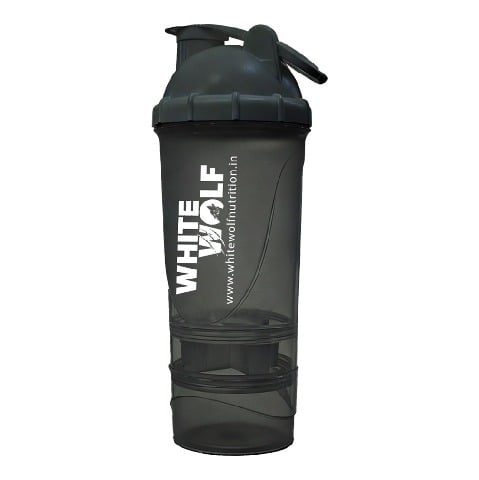 1 - White Wolf Matrix Shaker Bottle with Storage Compartments,  Black  600 ml 