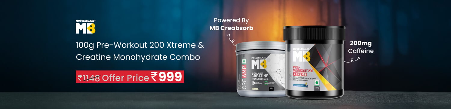 MuscleBlaze PRE Workout 200 Xtreme & Creatine Monohydrate 0.22 lb Combo | Offer Price - 999