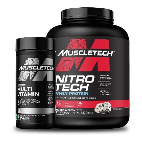 1 - MuscleTech Nitrotech Whey Protein 4lb & Platinum Multivitamin 60 Tabs Combo,  2 Piece(s)/Pack  Cookies & Cream 