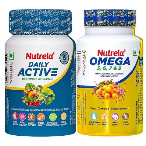 1 - Nutrela Daily Active Multivitamin 30 capsules & Omega 3 6 7 & 9 Combo,  60 capsules  Unflavoured 