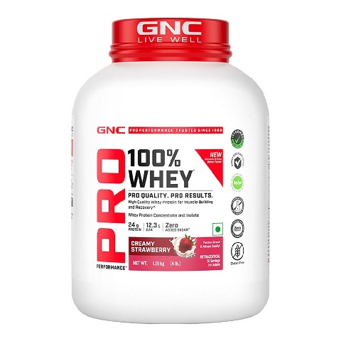 1 - GNC Pro Performance 100% Whey Protein New Formulation,  4 lb  Creamy Strawberry 