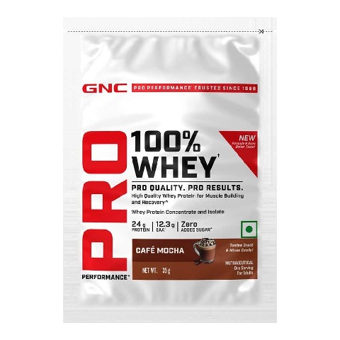 1 - GNC Pro Performance 100% Whey Protein New Formulation, 0.077 lb Cafe Mocha (Single Serve)