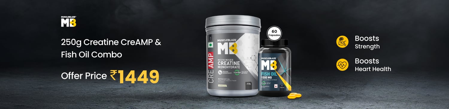 MuscleBlaze Creatine Monohydrate CreAMP 250g & Fish Oil 60 caps Combo | Offer Price - 1449