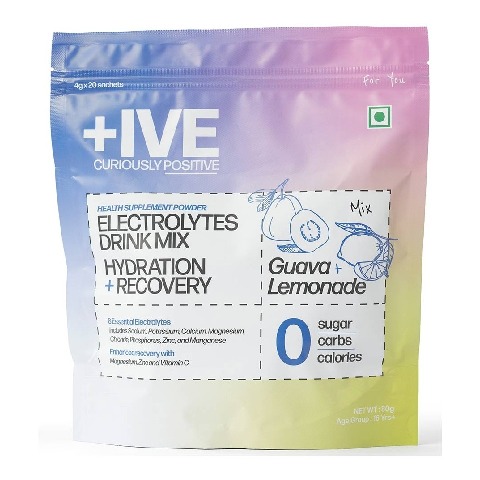 1 - Curiously +IVE Electrolytes Drink Mix Hydration + Recovery, 20 sachets/pack Lemonade + Guava
