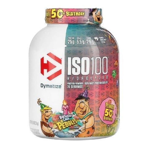 1 - Dymatize ISO 100 Whey Protein Isolate,  5 lb  Birthday Cake Pebbles 