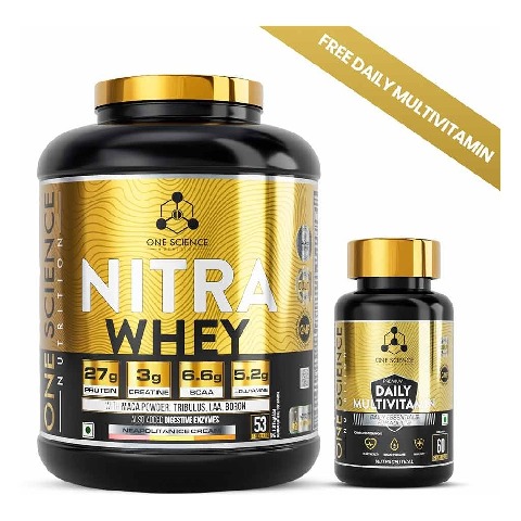 1 - One Science Nitra Whey Tiger Combo Pack, 4 lb Cookies and Cream with Daily Multivitamin 60 Capsules