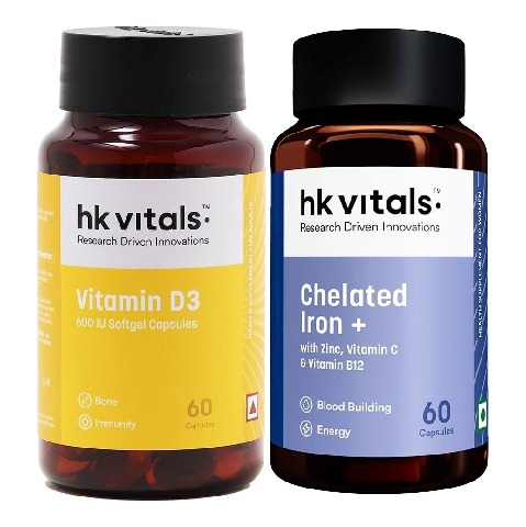 HealthKart HK Vitals Vitamin D3 and Iron Folic Acid 60 caps Combo
