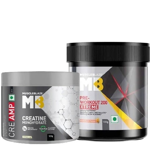 MuscleBlaze Creatine Monohydrate CreAMP & PRE Workout 200 Xtreme 0.22 lb Combo