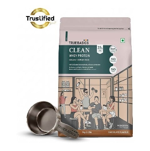 TrueBasics Clean Whey Protein (Isolate + Concentrate), 2.2 lb Chocolate