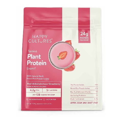4 - Happy Cultures Tastiest Plant Protein,  1.11 lb  Real Mahabaleshwar Strawberry with Almond Chunks 