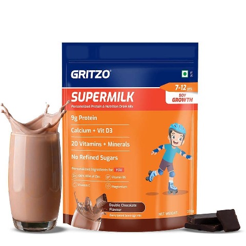 12 - Supermilk Gritzo Growth for Boy 7-12 years, 335 g Double Chocolate (Pouch)