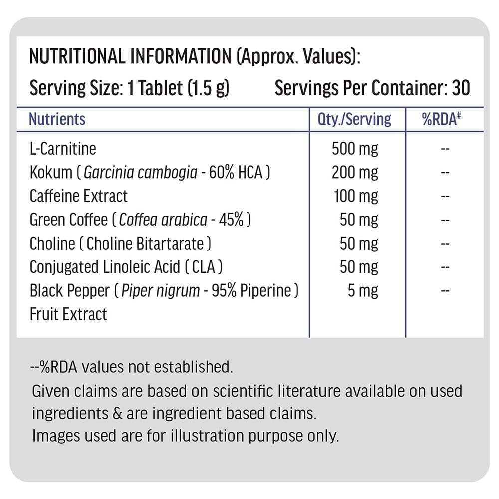 10 - HK Vitals Fat Burner with Caffeine L- Carnitine & Garcinia,  30 tablet(s)  Unflavoured