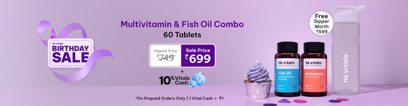 Multivitamin & Fish Oil 60 Tabs Combo @ 699 + Free Sipper + 10% Vitals Cash