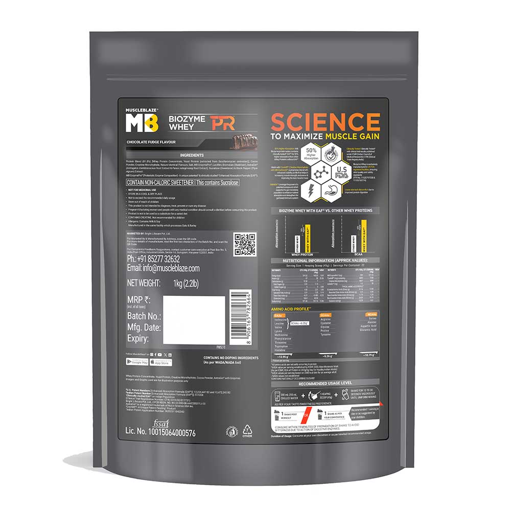 6 - MuscleBlaze Biozyme Whey PR,  2.2 lb  Chocolate Fudge