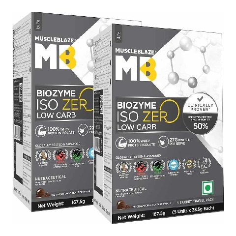 MuscleBlaze Biozyme Iso-Zero Ice Cream Chocolate 335g - 10 sachets x 33.5g