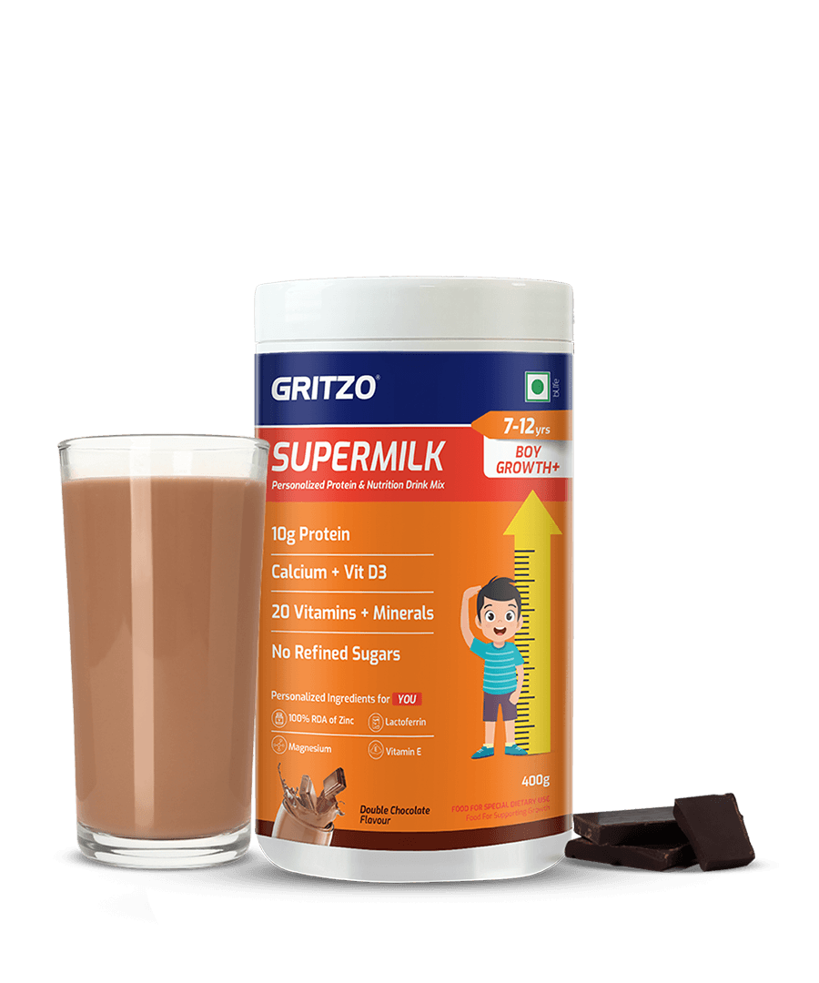 Supermilk Growth+ for Boy 7 to 12 years, 400 g Double Chocolate 7-12 Yrs Boy Growth+ With Unrefined Sugar