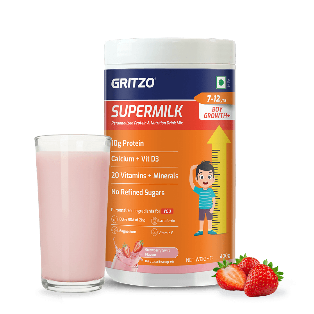 Supermilk Growth+ for Boy 7 to 12 years, 400 g Strawberry 7-12 Yrs Boy Growth+ With Unrefined Sugar