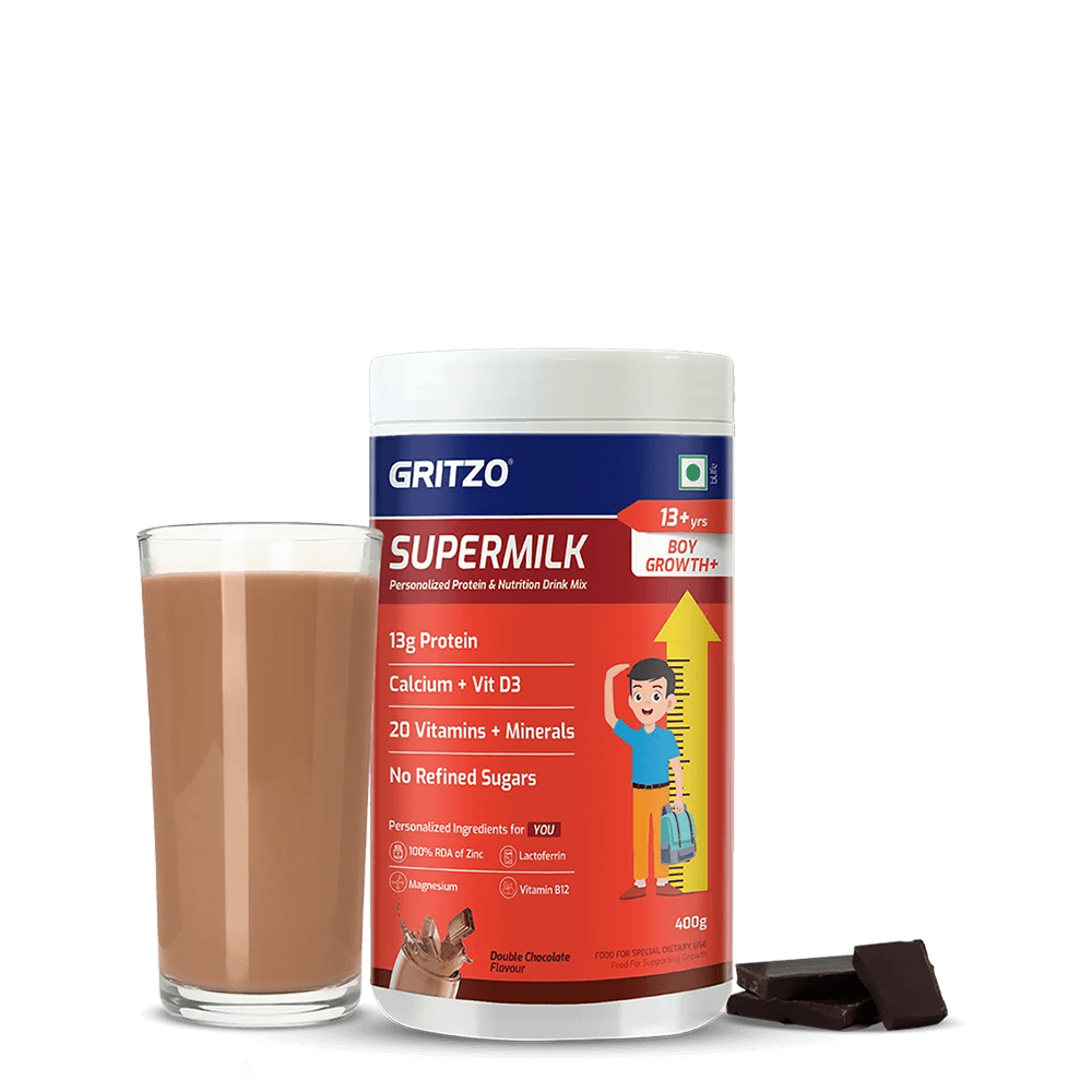 Supermilk Growth+ for Boy 13+ years, 400 g Double Chocolate 13+ Yrs Boy Growth+ With Unrefined Sugar