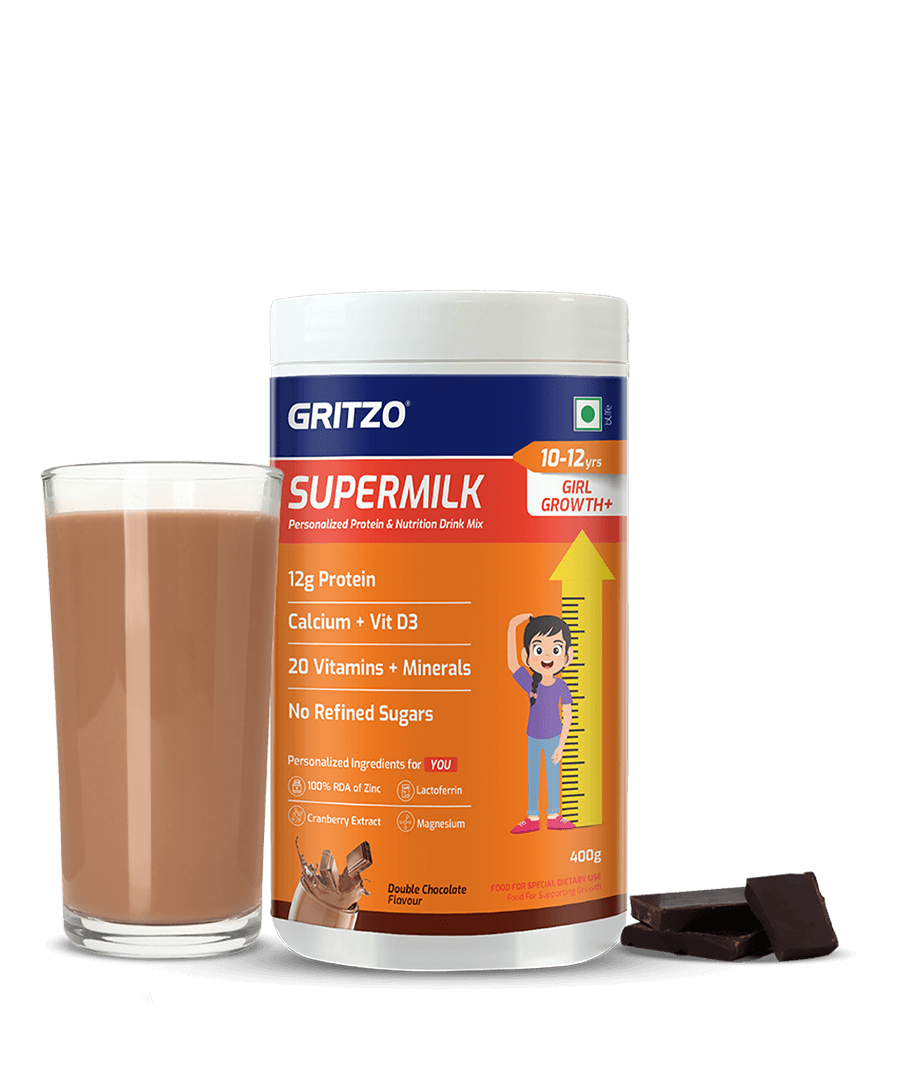 Supermilk Growth+ for Girl 10 to12 Yrs, 400 g Double Chocolate 10-12 Yrs Girl Growth+ With Unrefined Sugar