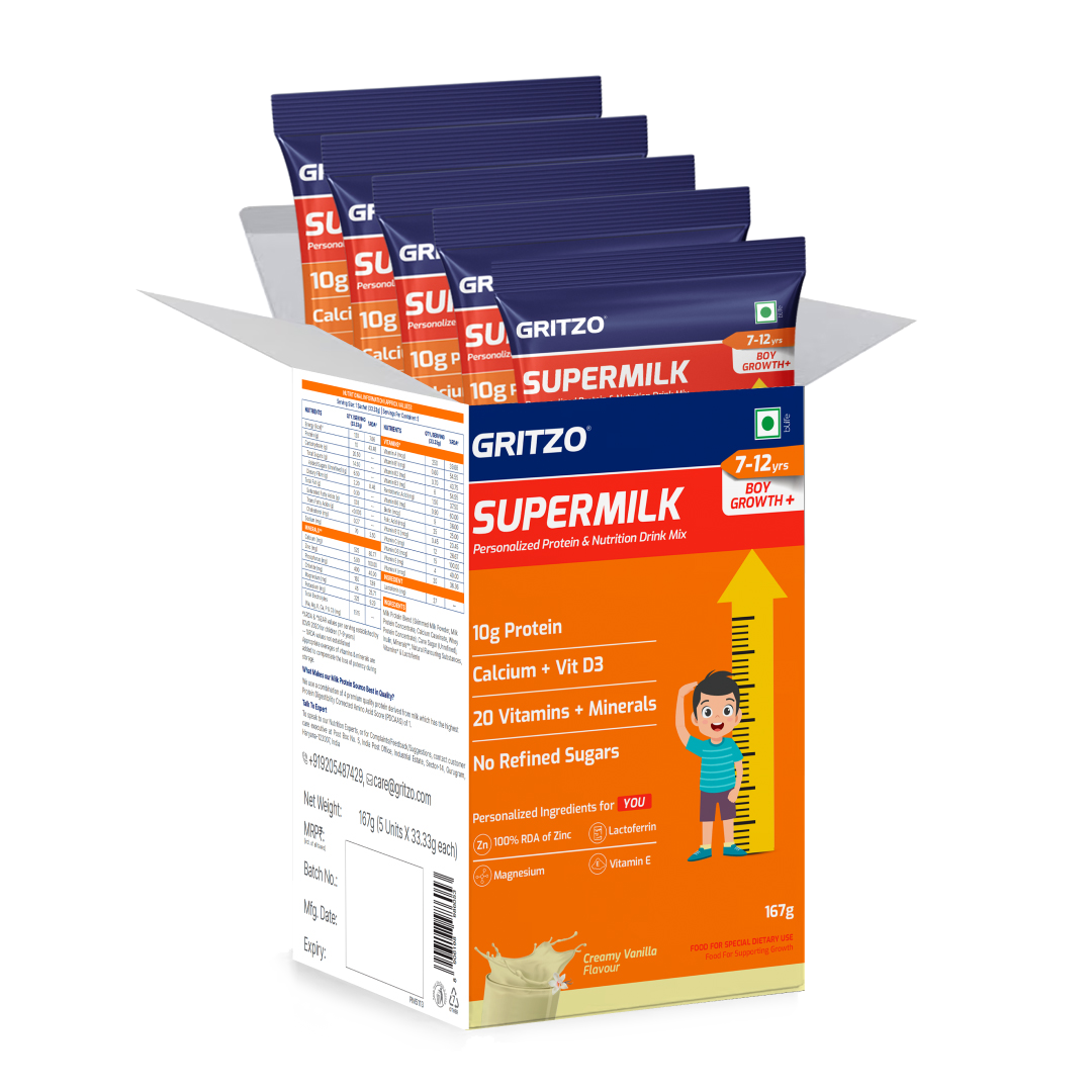 2 - Supermilk Growth+ for Boy 7 to 12 years, 5 Piece(s)/Pack Creamy Vanilla 7-12 Yrs Boy Growth+ With Unrefined Sugar