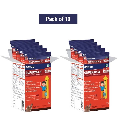 1 - Supermilk Gritzo Growth+ for Boy 13+ years, 10 Piece(s)/Pack Double Chocolate