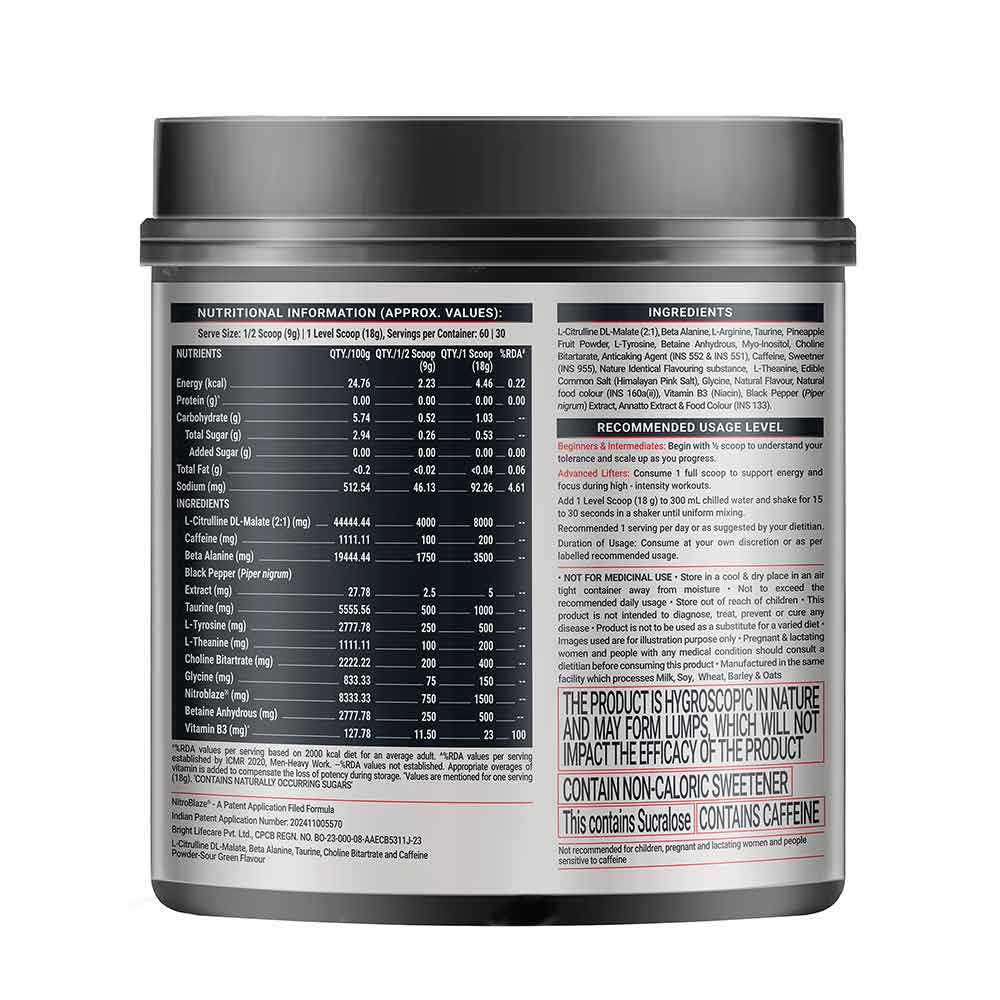 5 - MuscleBlaze Pre Workout WrathX,  30 Servings  Sour Green
