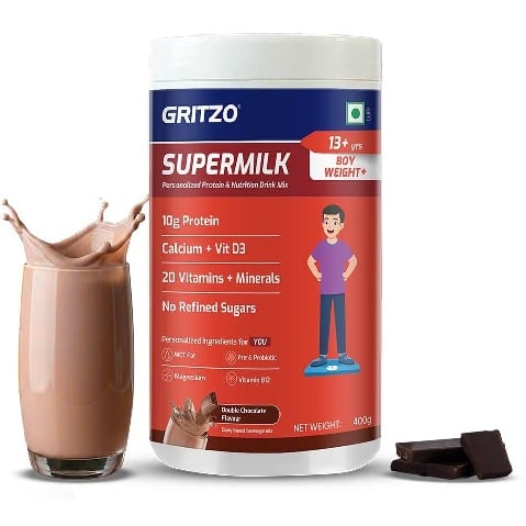 20 - Supermilk Gritzo Weight + for Boy 13+ Yrs Personalized Protein & Nutrition Drink Mix,  400 g  Double Chocolate 