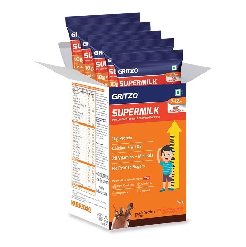 2 - Supermilk Gritzo Growth+ for Boy 7 to 12 years,  175 g  Double Chocolate (Pack of 5) 
