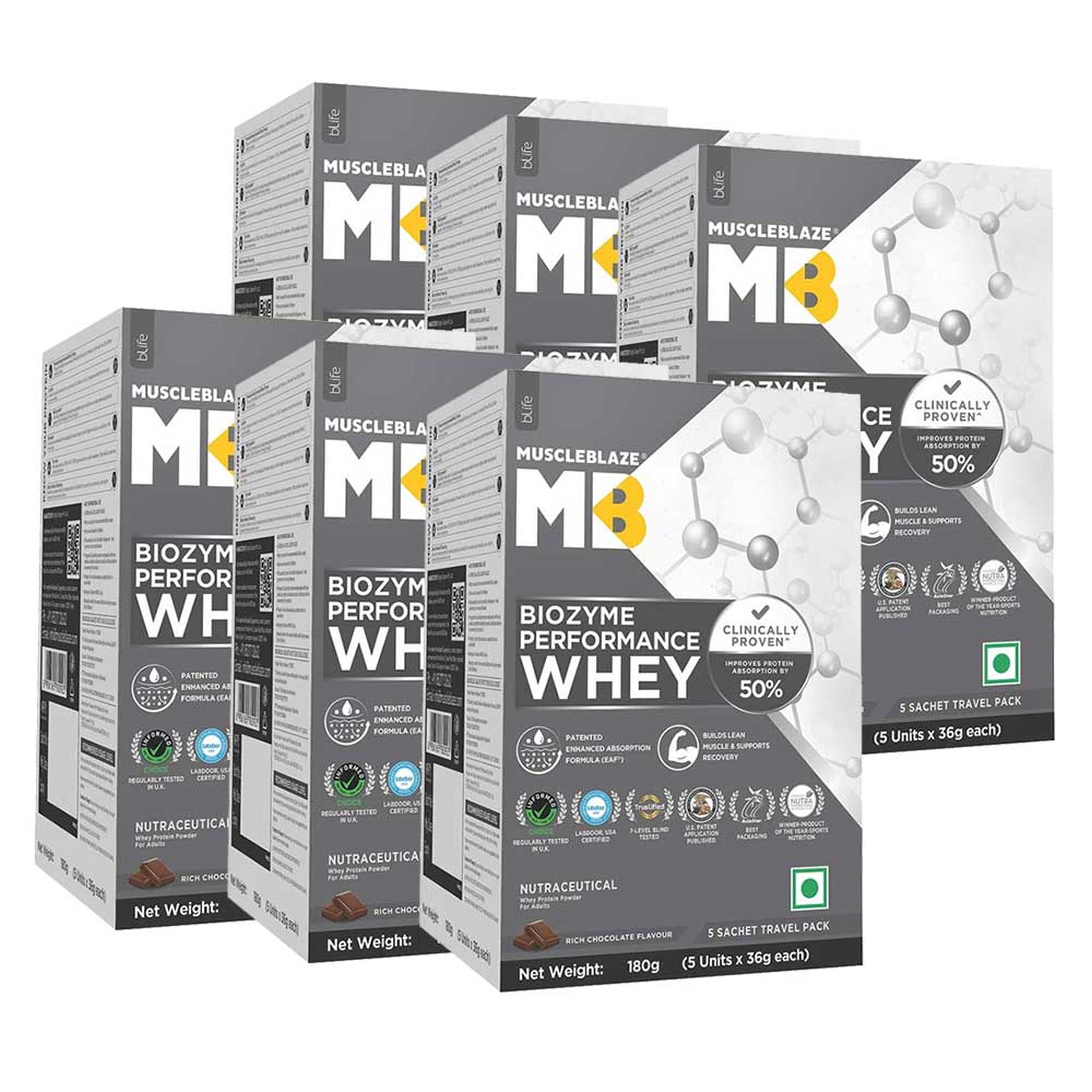 MuscleBlaze Biozyme Performance Whey Rich Chocolate 1.08 kg - 30 sachets x 36g-image-27