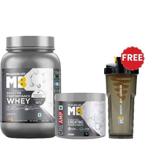 MuscleBlaze Biozyme Performance Whey 1kg Chocolate Hazelnut  & Creatine Monohydrate CreAMP 100g Combo