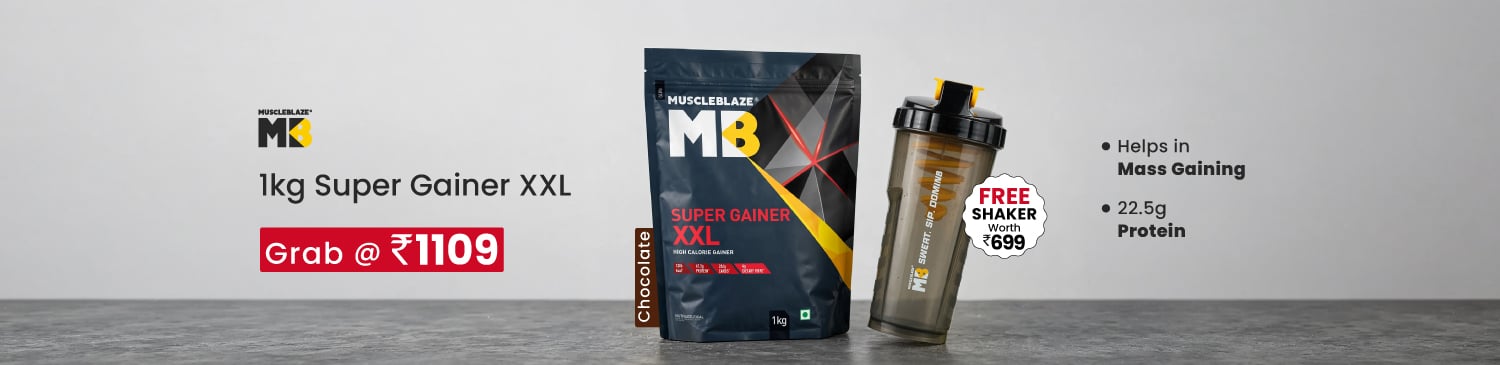 MuscleBlaze Super Gainer XXL, 1 kg (2.2 lb), Chocolate | Grab @ Rs. 1109/- with Free Shaker