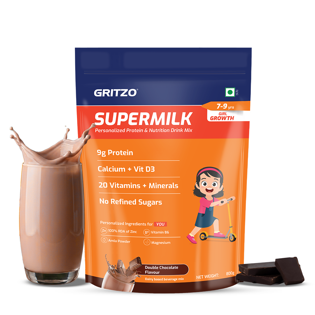 1 - Supermilk Overall Growth for 7-9 Yrs Girl, 800 g Double Chocolate 7-9 Yrs Girl Overall Growth With Unrefined Sugar
