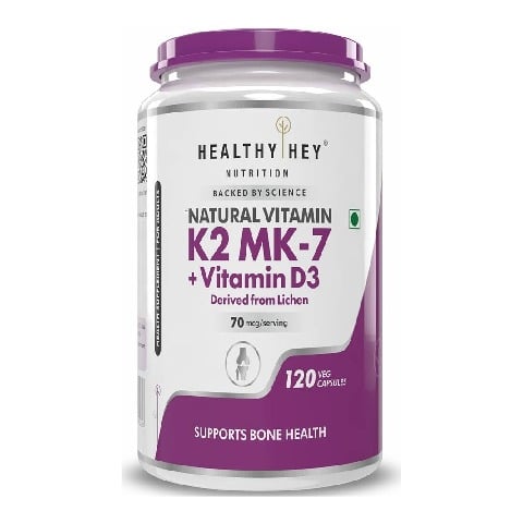 1 - HealthyHey Nutrition Natural Vitamin K2 MK7 with Vegan D3,  Unflavoured  120 capsules 
