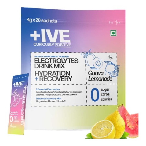 1 - Curiously +IVE Electrolytes Drink Mix Hydration + Recovery, 20 sachets/pack Lemonade + Guava