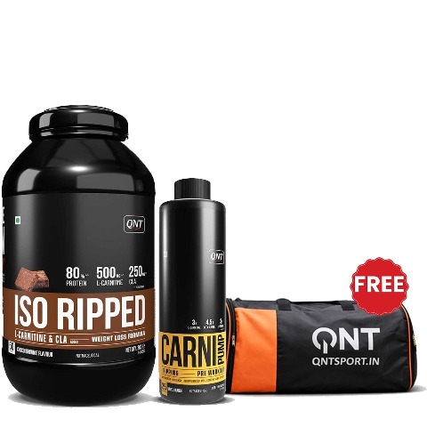 QNT ISO Ripped & Carnipump Ripping Pre-workout 500 ml Navel Orange Combo,  4.4 lb  Choco Brownie 