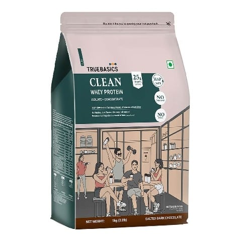 7 - TrueBasics Clean Whey Protein (Isolate + Concentrate), 2.2 lb Salted Dark Chocolate