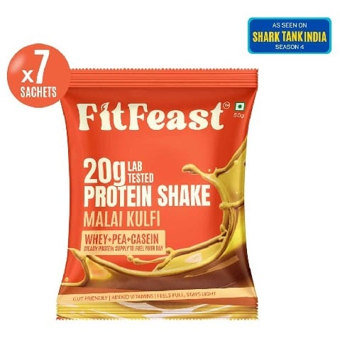 1 - FitFeast Protein Shaker, 7 sachets/pack Malai Kulfi