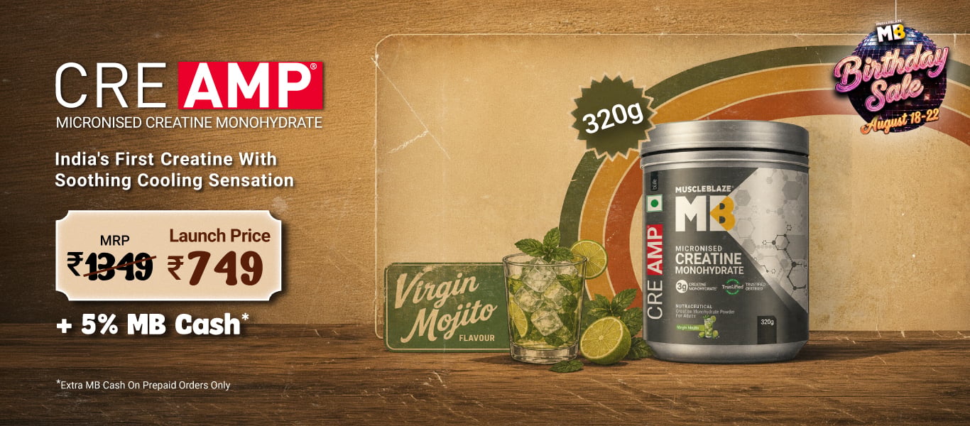 Launch: MuscleBlaze Creatine Monohydrate CreAMP 320 g Virgin mojito @ 749 + 5% MB Cash