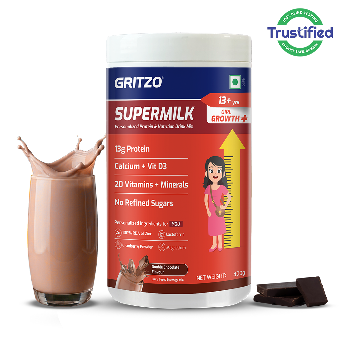 1 - Supermilk Growth+ for Girl 13+ years, 400 g Double Chocolate 13+ Yrs Girl Growth+ With Unrefined Sugar