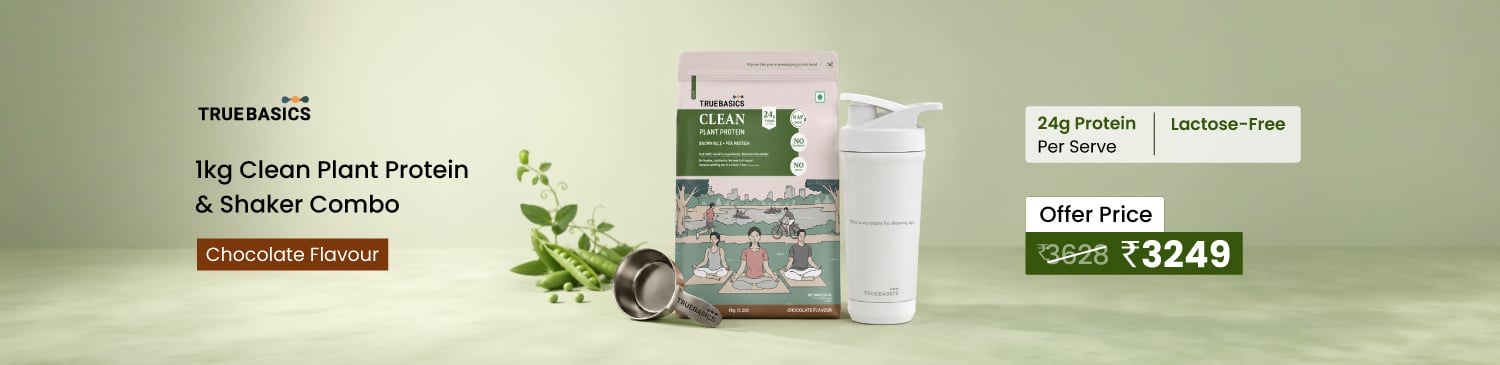 TrueBasics Clean Plant Protein 2.2 lb Chocolate & Steel Pro Shaker 700 ml Combo | Offer Price - 3249