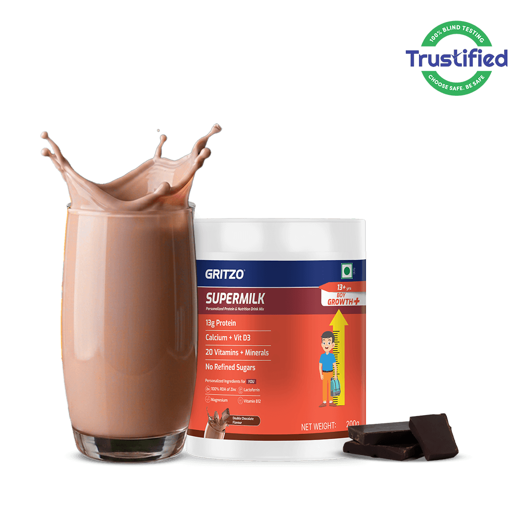 1 - Supermilk Growth+ for Boy 13+ years, 200 g Double Chocolate 13+ Yrs Boy Growth+ With Unrefined Sugar