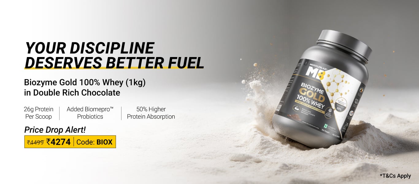 Price Drop Alert: MuscleBlaze Biozyme Gold 100% Whey 1 kg Double Rich Chocolate @ 4274, Code: BIOX