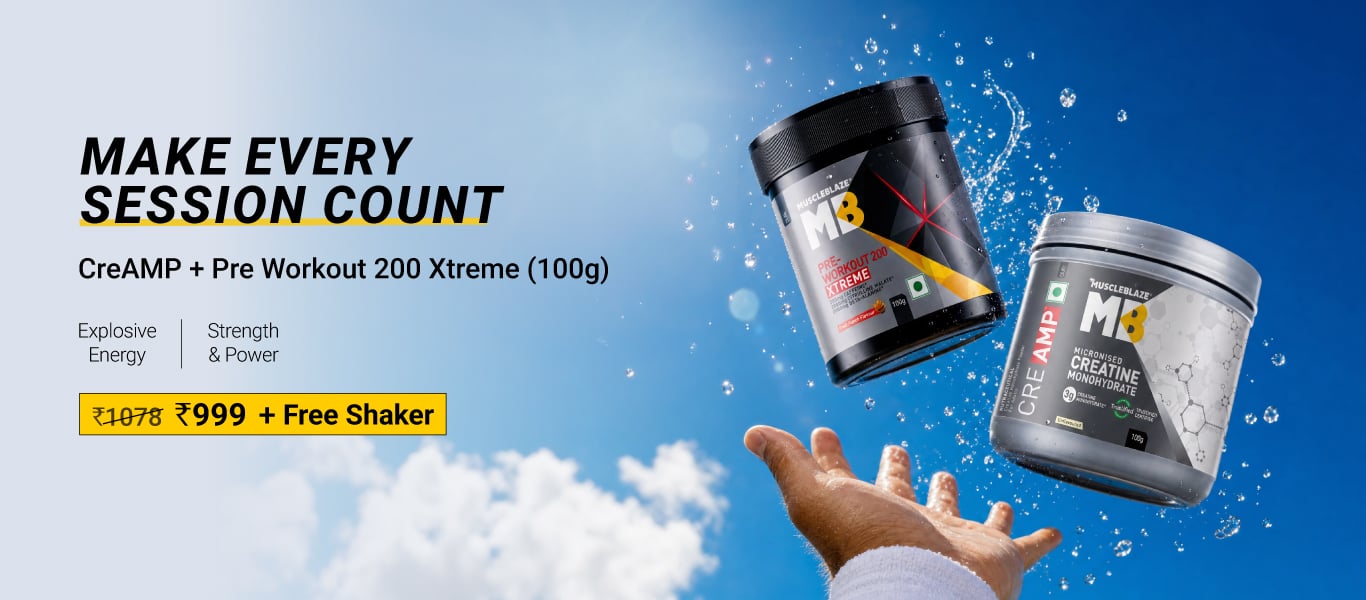 Creatine CreAMP 100g and Pre Workout 200 Xtreme @ 999 + Free Shaker
